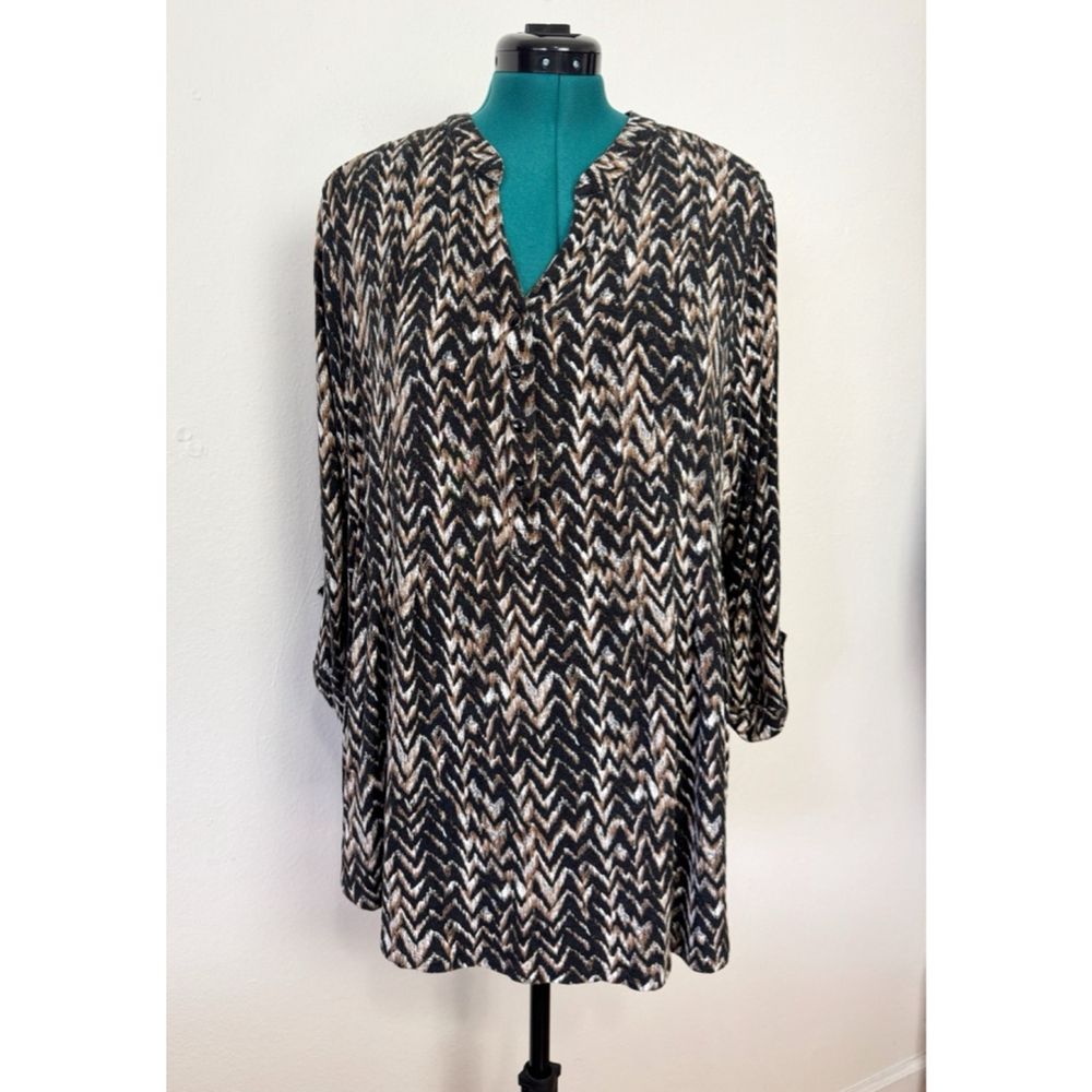 Roz & Ali Womens Dark Print 3X Stretch Top Boho Artsy Business Casual Travel